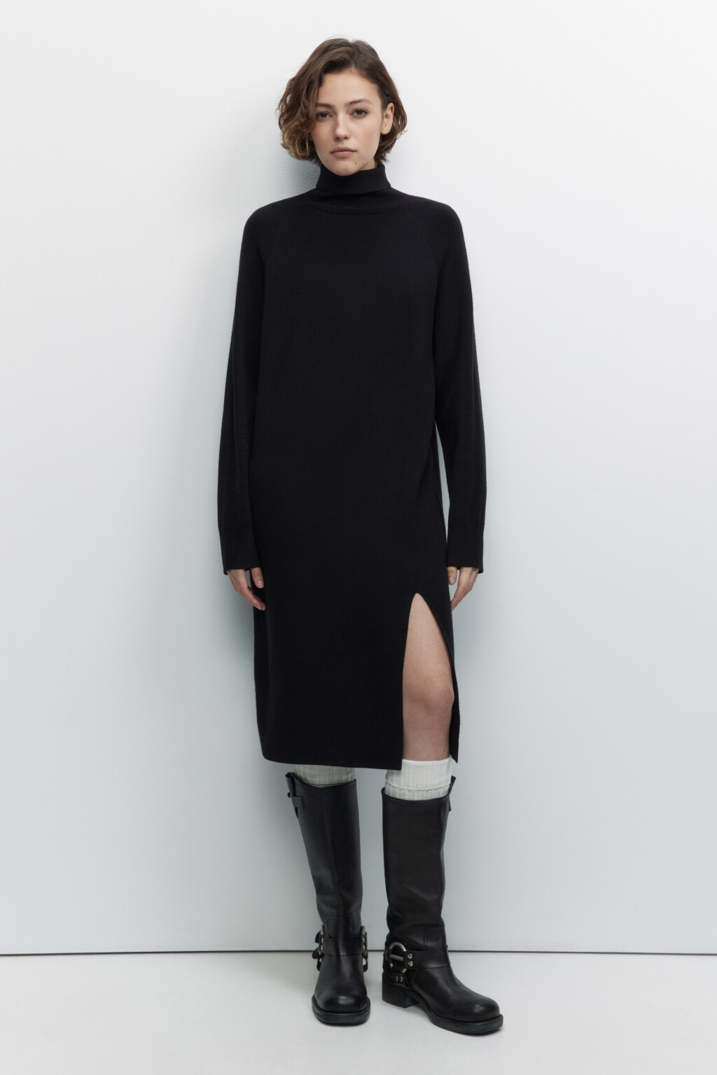 Платье-свитер SlitDress миди вязаное с разрезом - цвет черный - 1