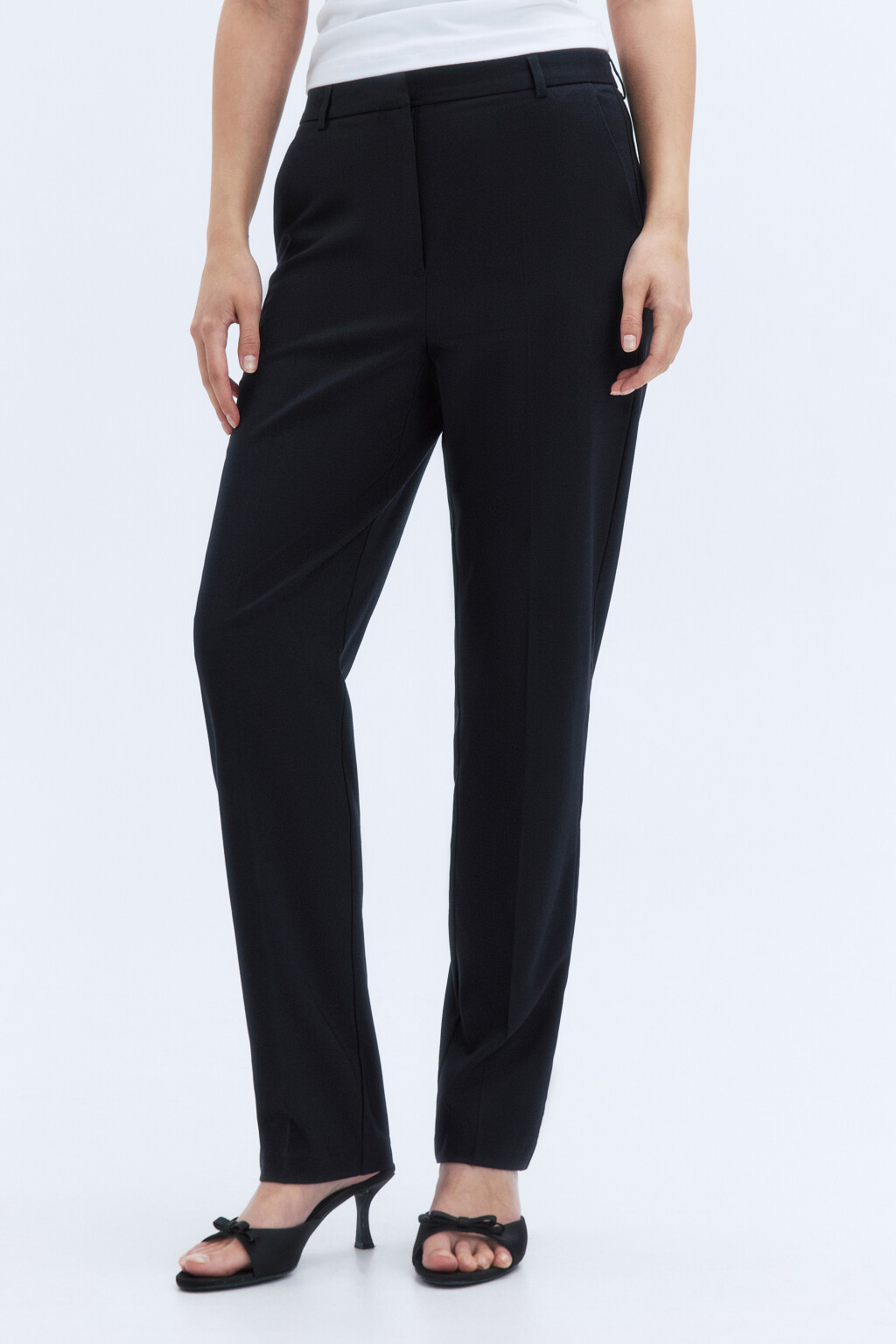 Брюки-слоучи костюмные с высокой посадкой - цвет черный - 2