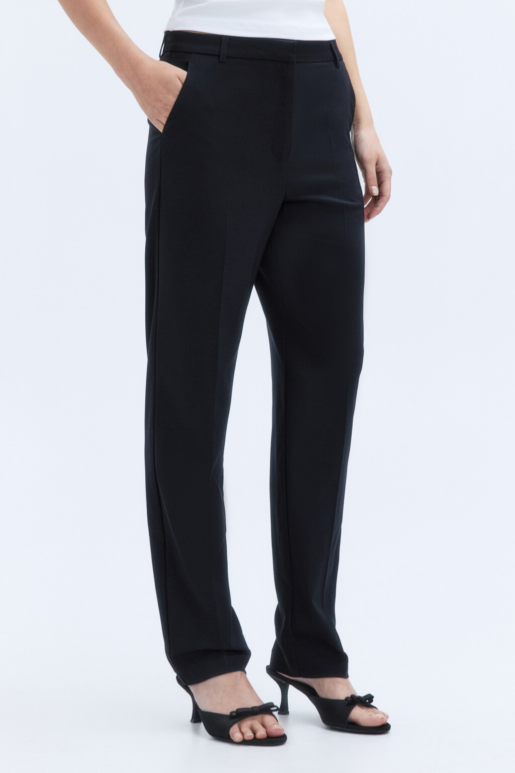 Брюки-слоучи костюмные с высокой посадкой - цвет черный - 3