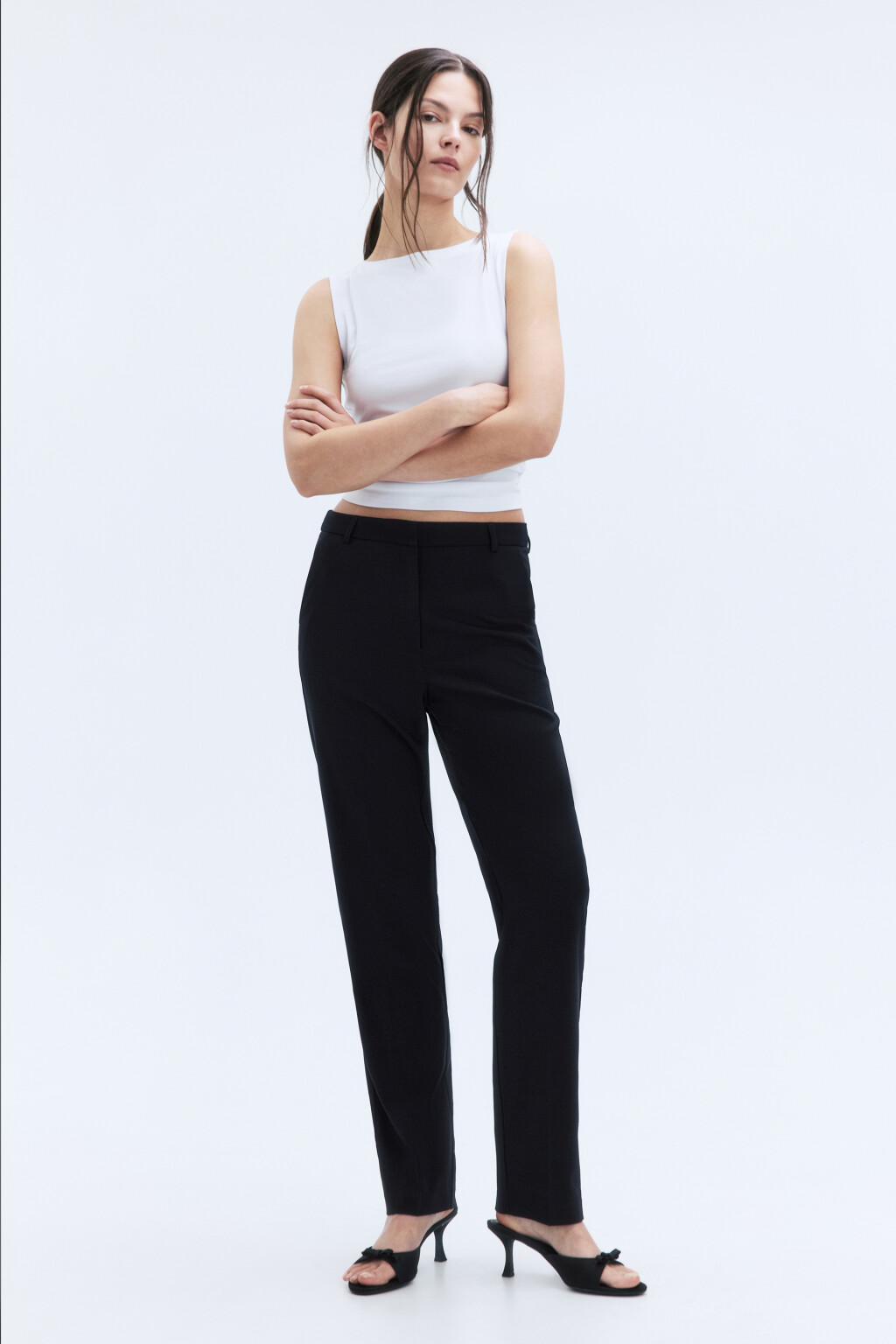 Брюки-слоучи костюмные с высокой посадкой - цвет черный - 5