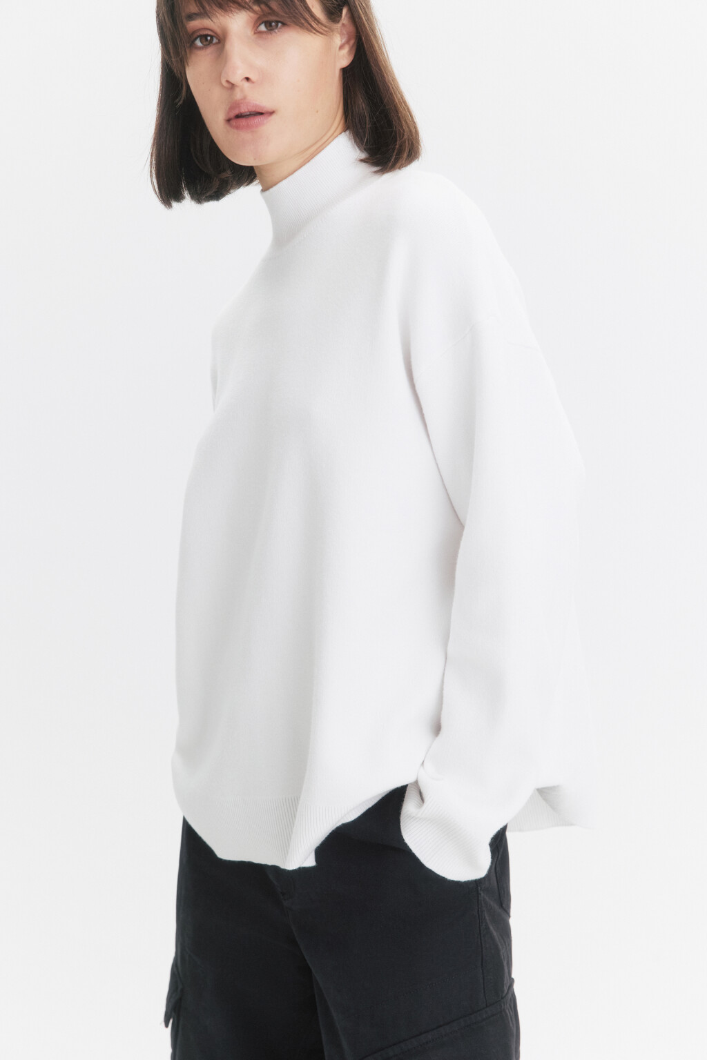 Свитер вязаный вискозный с воротником-стойкой - цвет молочный - 1