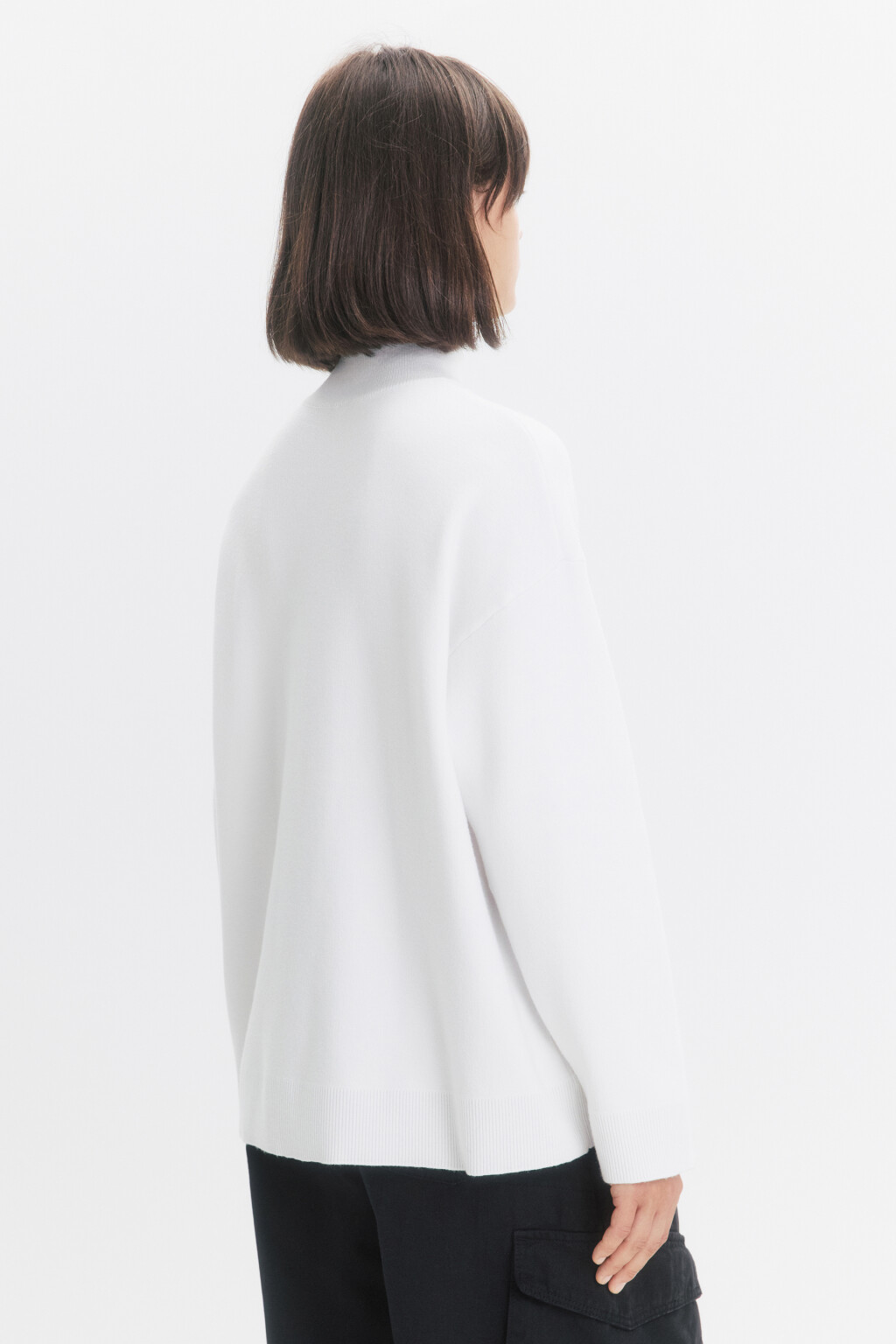 Свитер вязаный вискозный с воротником-стойкой - цвет молочный - 4