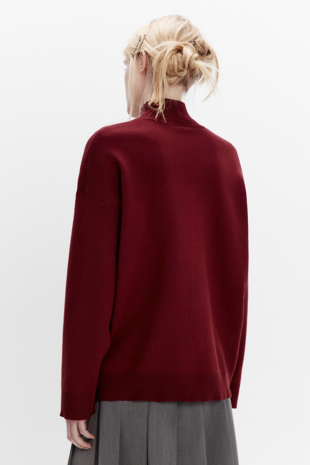 Свитер вискозный с воротником-стойкой - цвет бордовый - 4