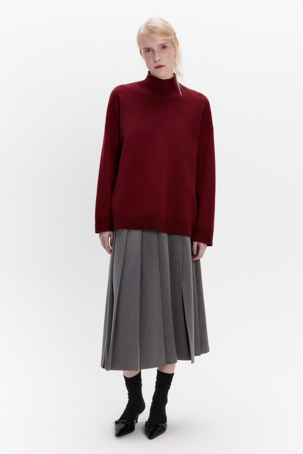 Свитер вискозный с воротником-стойкой - цвет бордовый - 5