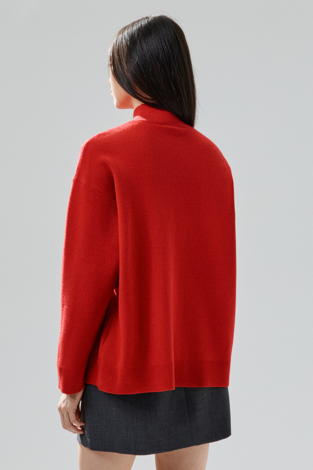 Свитер вискозный с воротником-стойкой - цвет красный - 3