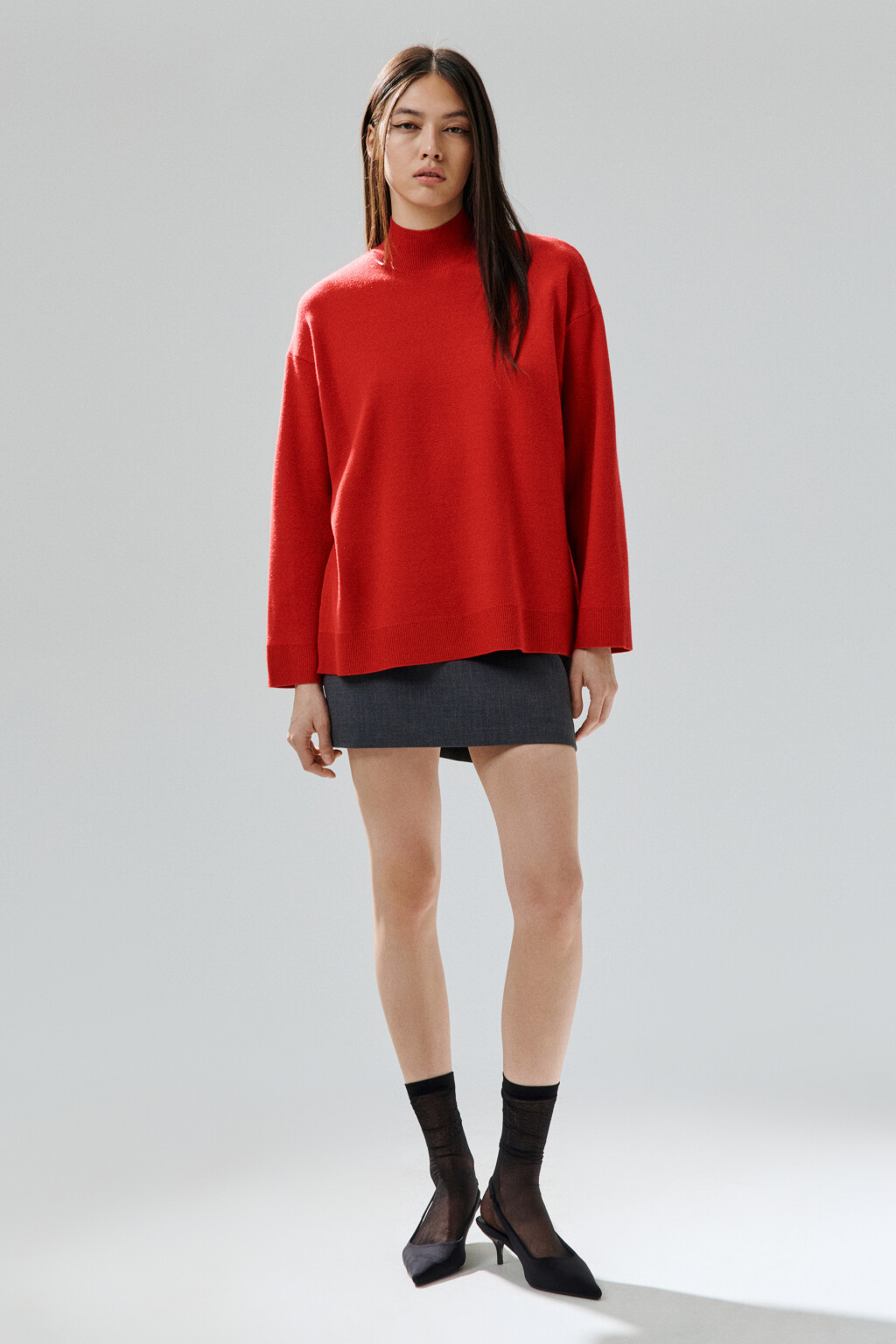 Свитер вискозный с воротником-стойкой - цвет красный - 4