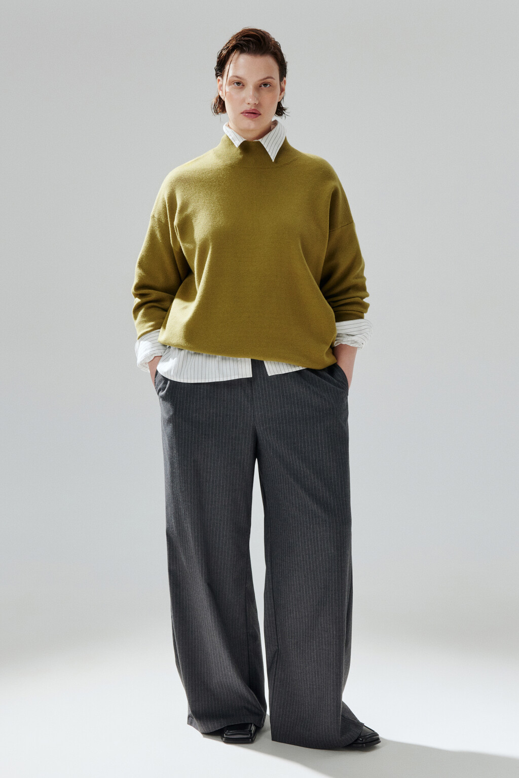 Свитер вискозный с воротником-стойкой - цвет зеленый - 5