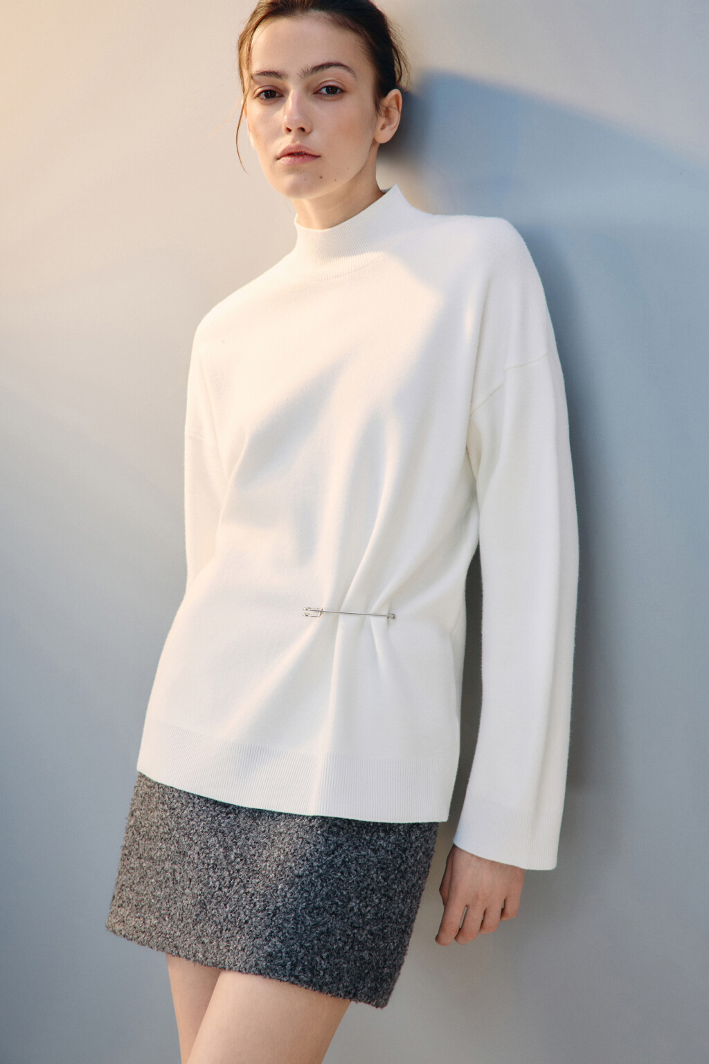 Свитер с воротником-стойкой - цвет молочный - 1