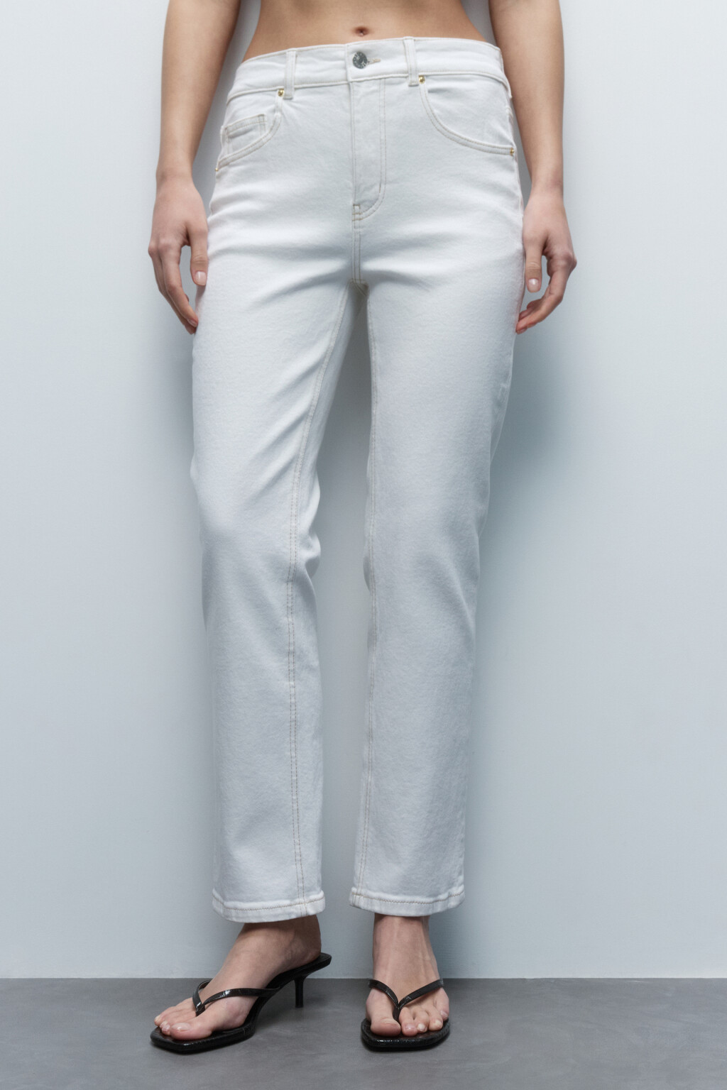 Джинсы straight прямые со средней посадкой - цвет белый - 2