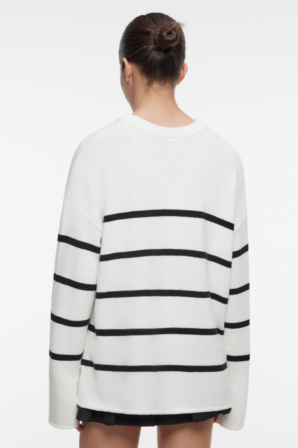 Джемпер oversize вязаный хлопковый в полоску - цвет белый - 4