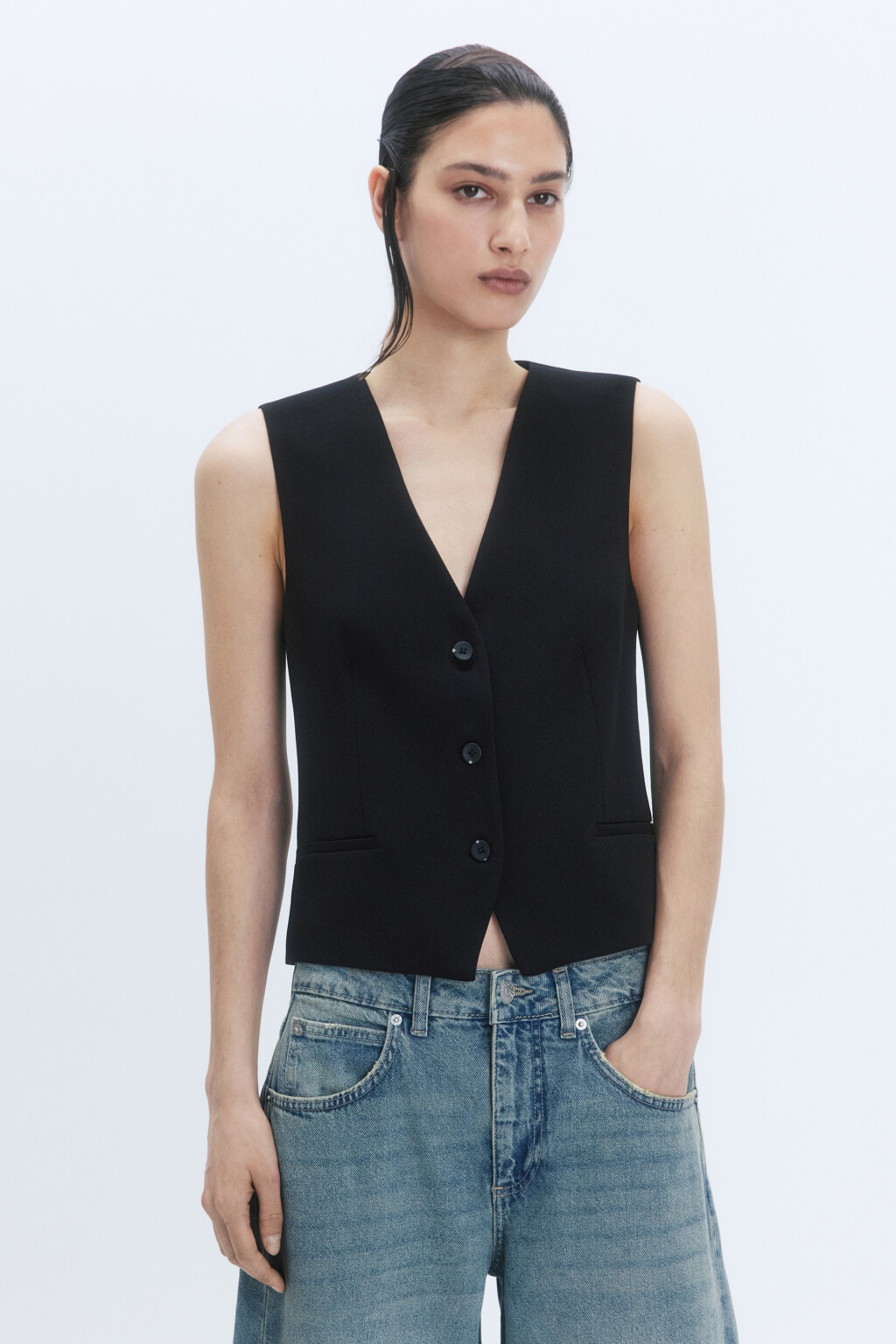 Жилет костюмный классический - цвет черный - 2