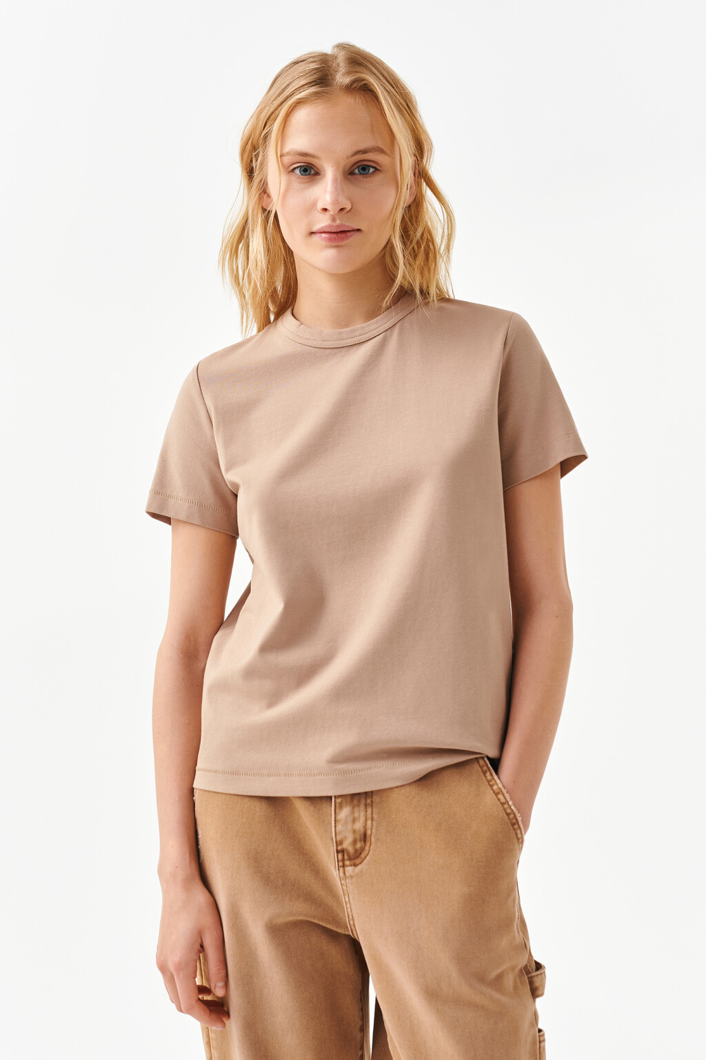футболка хлопковая прямого кроя - цвет бежевый - 1