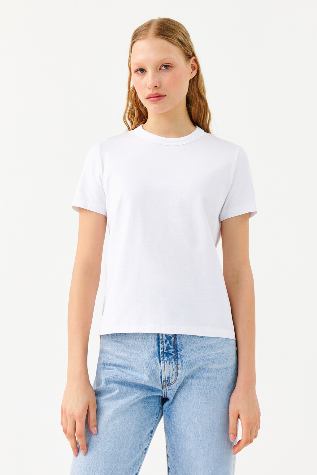 Футболка хлопковая базовая прямая - цвет белый - 1