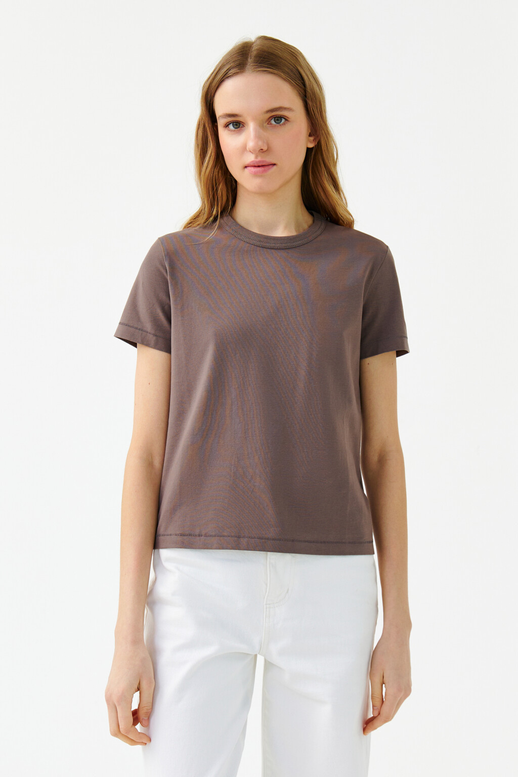 Футболка хлопковая базовая прямая - цвет коричневый - 1