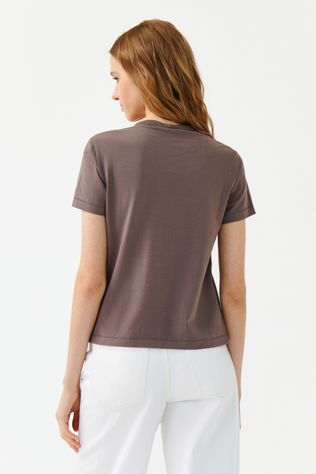 Футболка хлопковая базовая прямая - цвет коричневый - 2