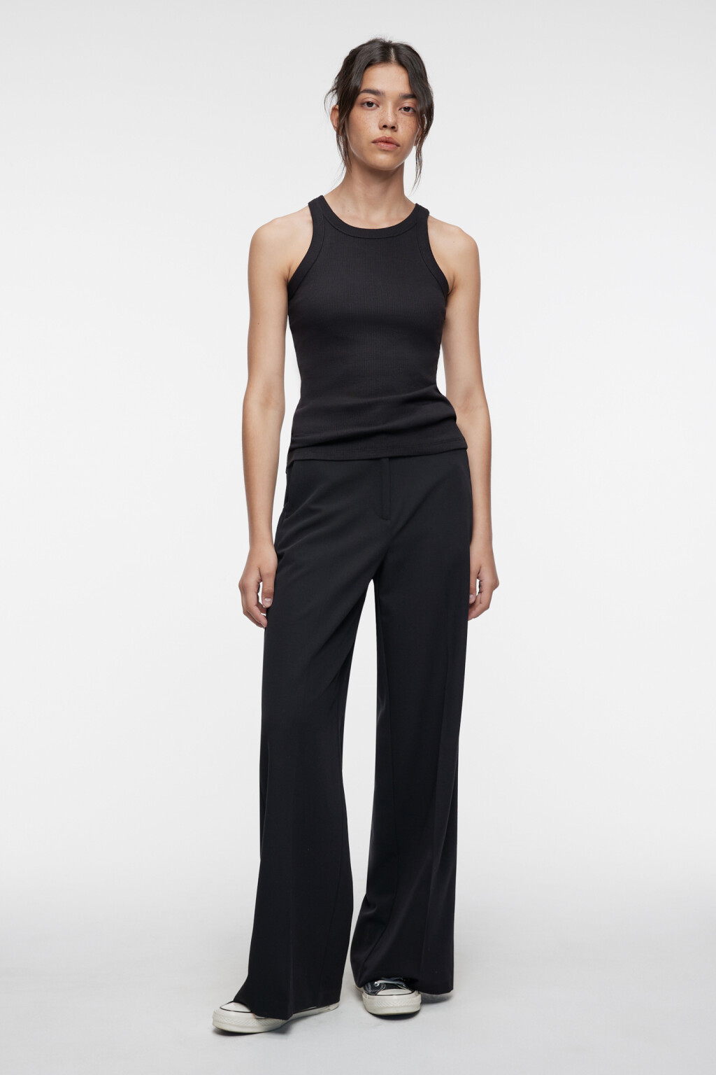 Майка TANKTOP облегающая базовая в рубчик - цвет черный - 1