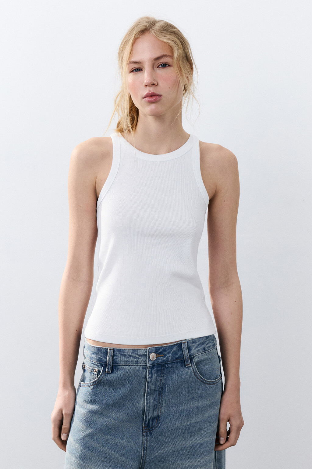Майка TANKTOP облегающая в рубчик - цвет белый - 2