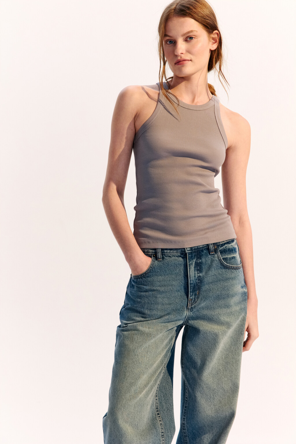 Майка TANKTOP облегающая в рубчик - цвет серый - 1