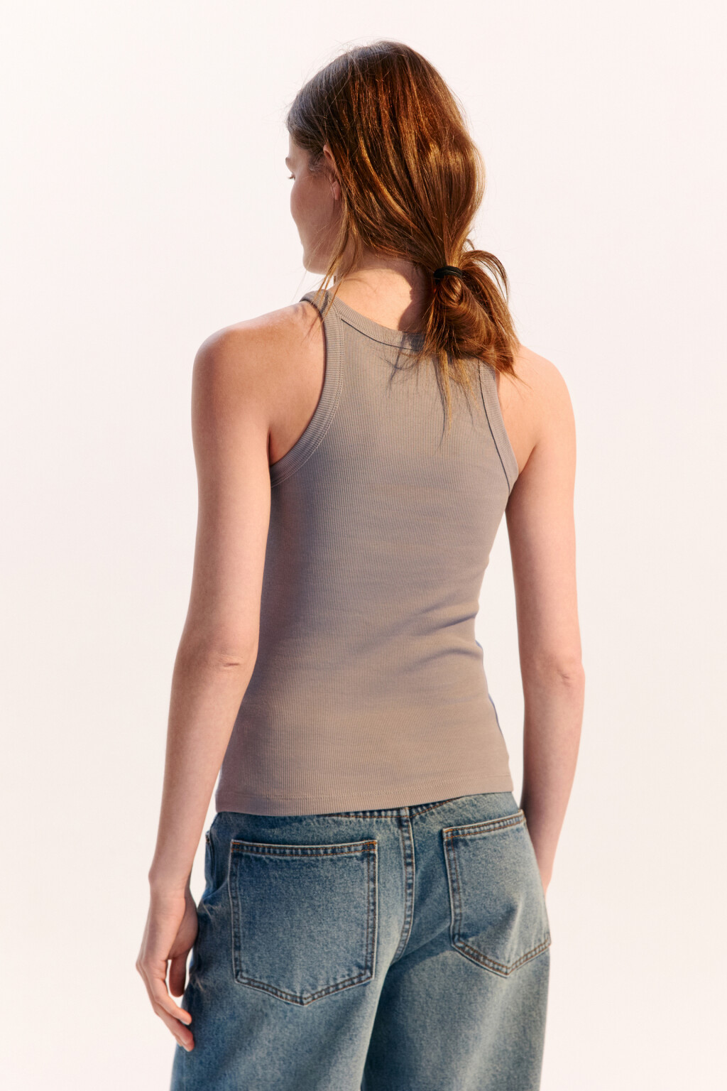 Майка TANKTOP облегающая в рубчик - цвет серый - 3