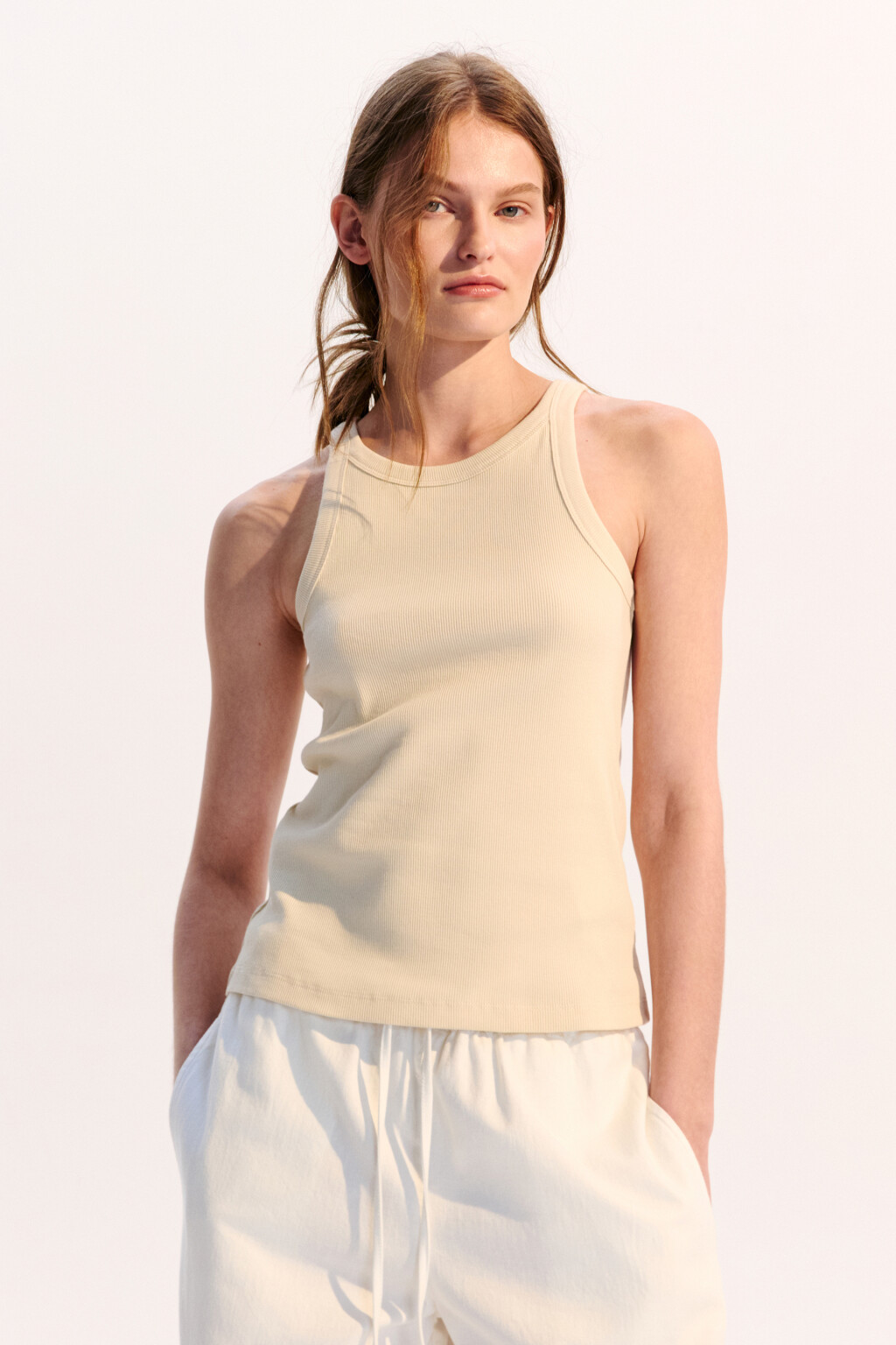 Майка TANKTOP облегающая в рубчик - цвет бежевый - 2