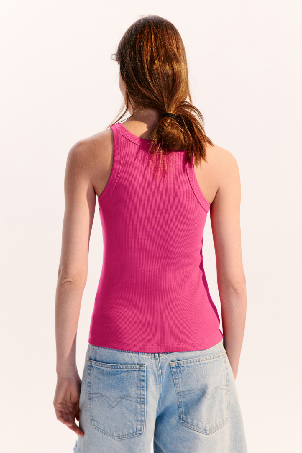 Майка TANKTOP облегающая в рубчик - цвет розовый - 3