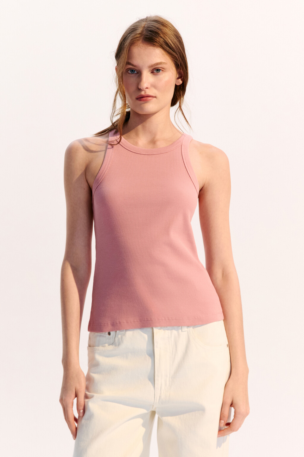Майка TANKTOP облегающая в рубчик - цвет розовый - 2