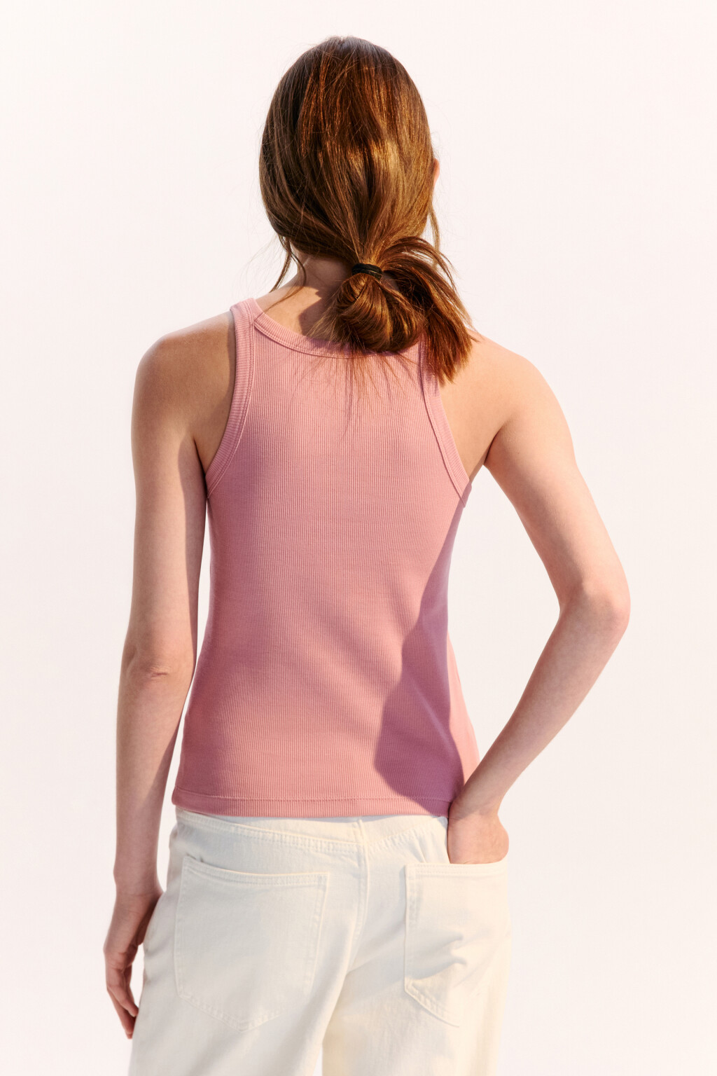Майка TANKTOP облегающая в рубчик - цвет розовый - 3