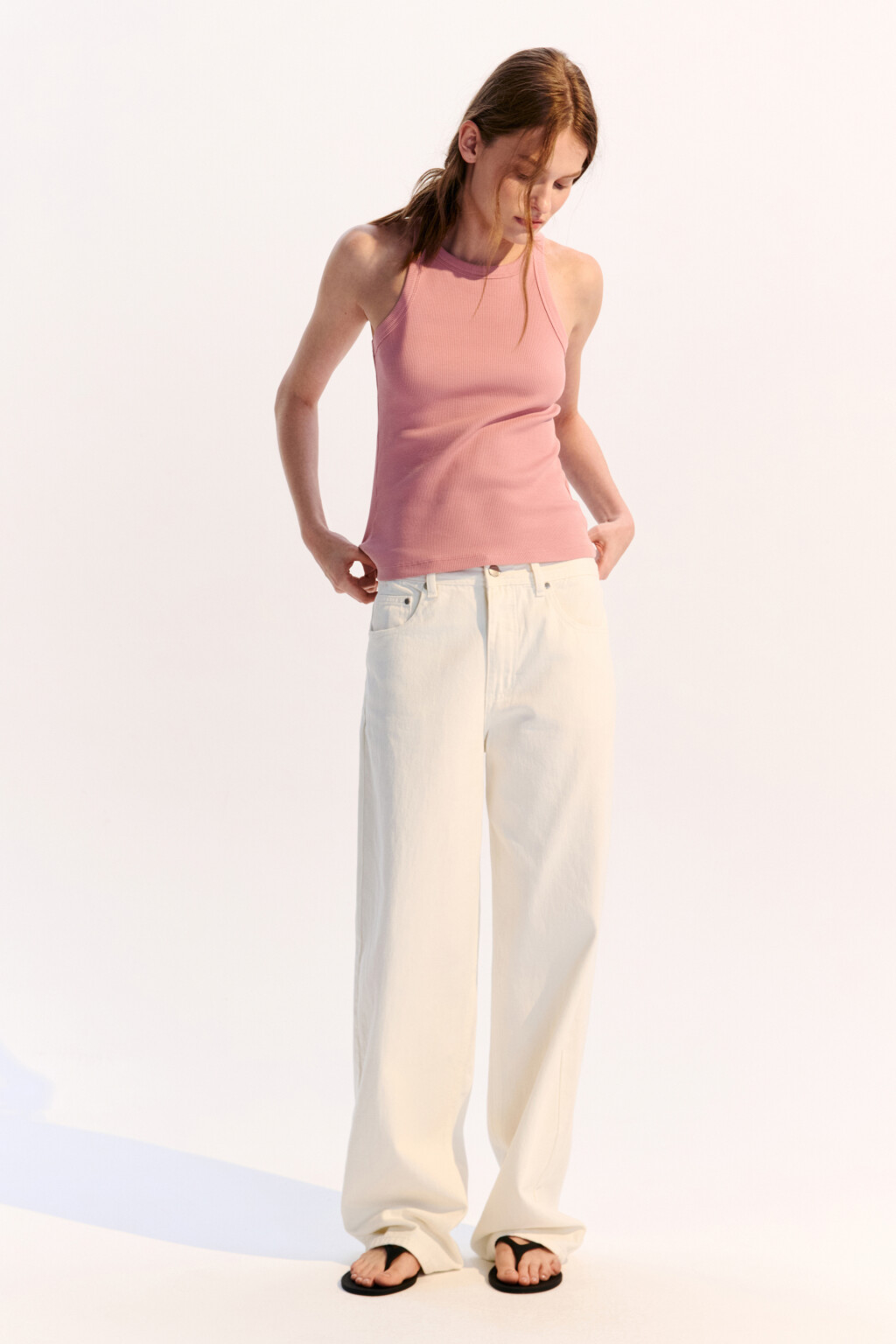 Майка TANKTOP облегающая в рубчик - цвет розовый - 4