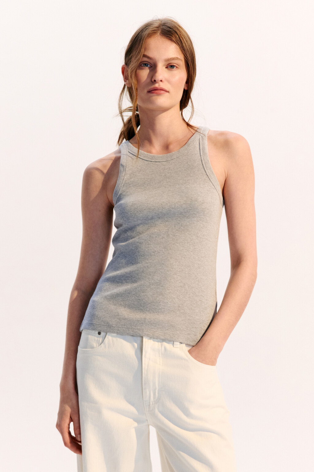 Майка TANKTOP облегающая в рубчик - цвет серый - 2