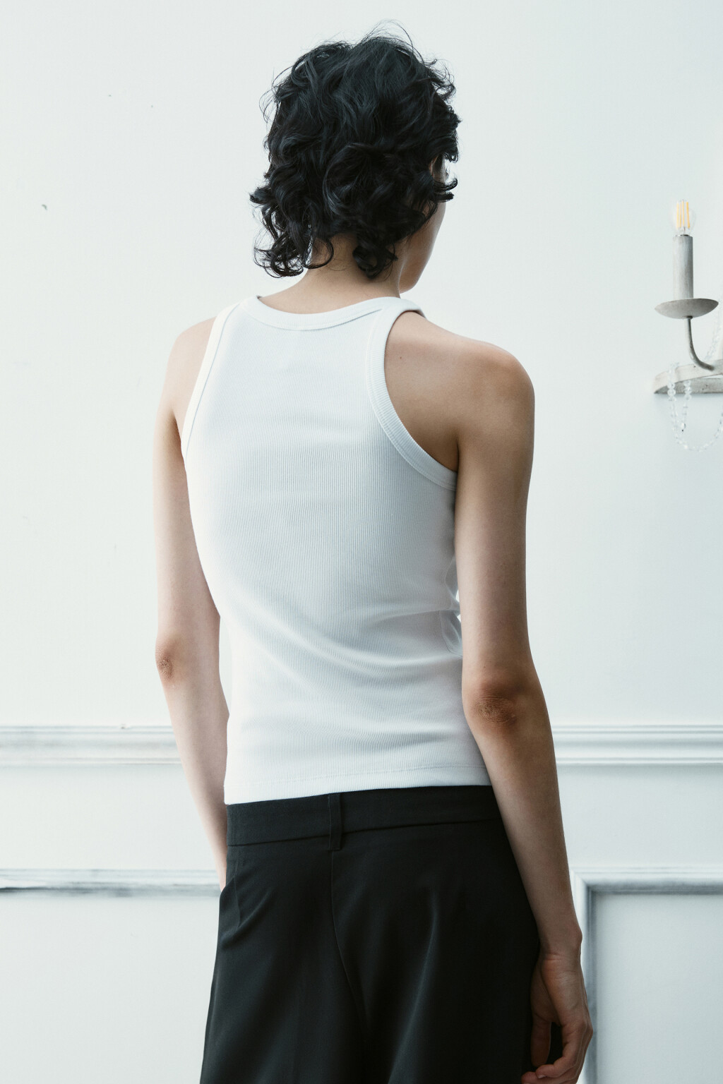 Майка базовая облегающая в рубчик - цвет белый - 4