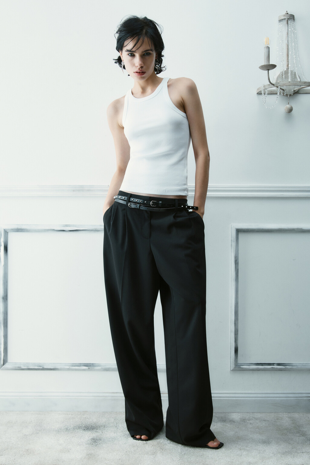 Майка базовая облегающая в рубчик - цвет белый - 5