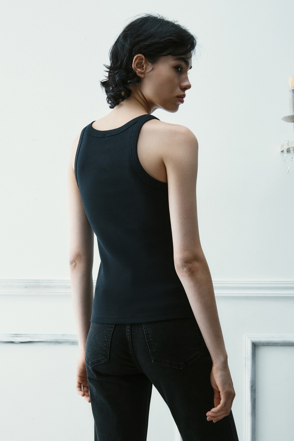 Майка базовая облегающая в рубчик - цвет черный - 3