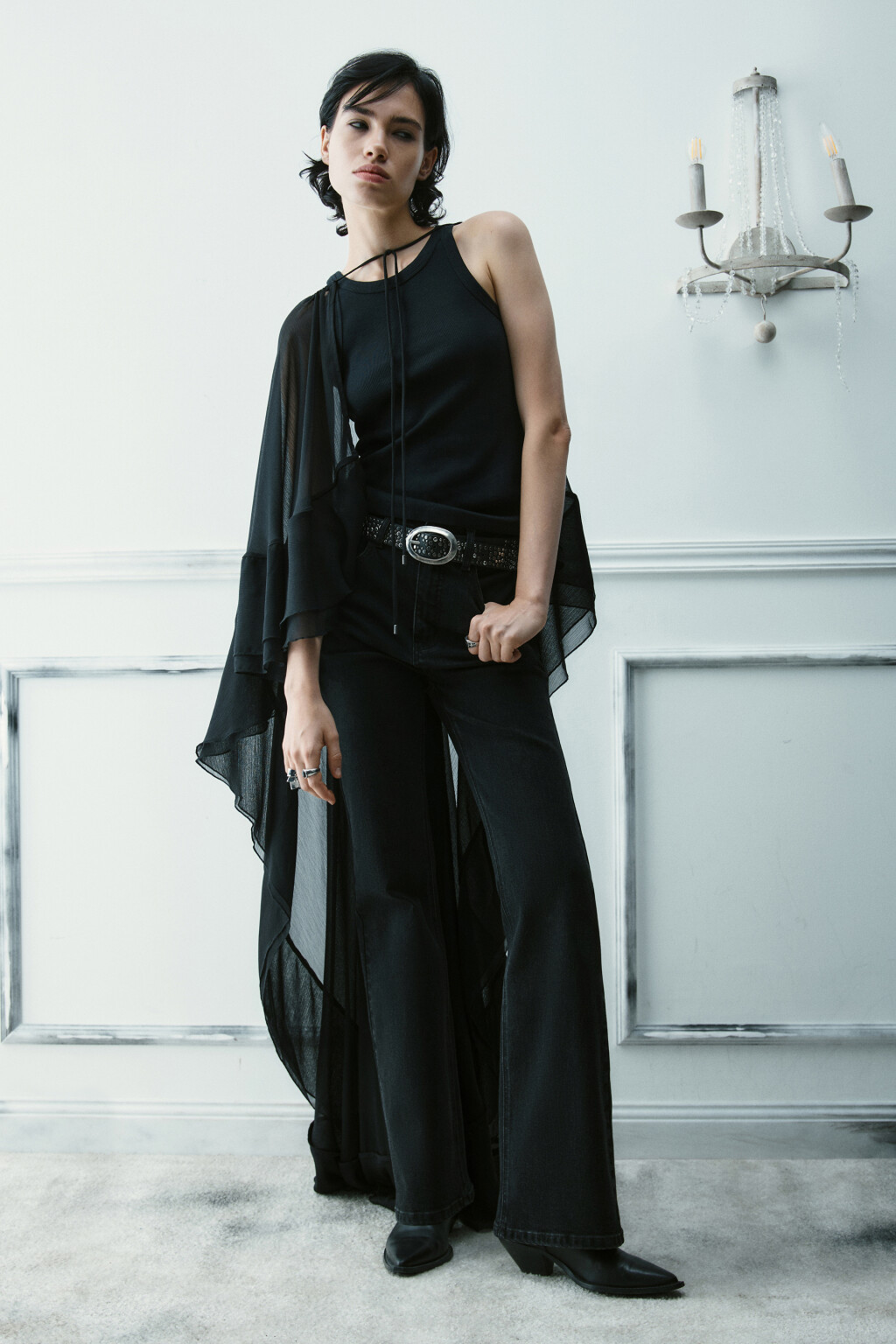 Майка базовая облегающая в рубчик - цвет черный - 4