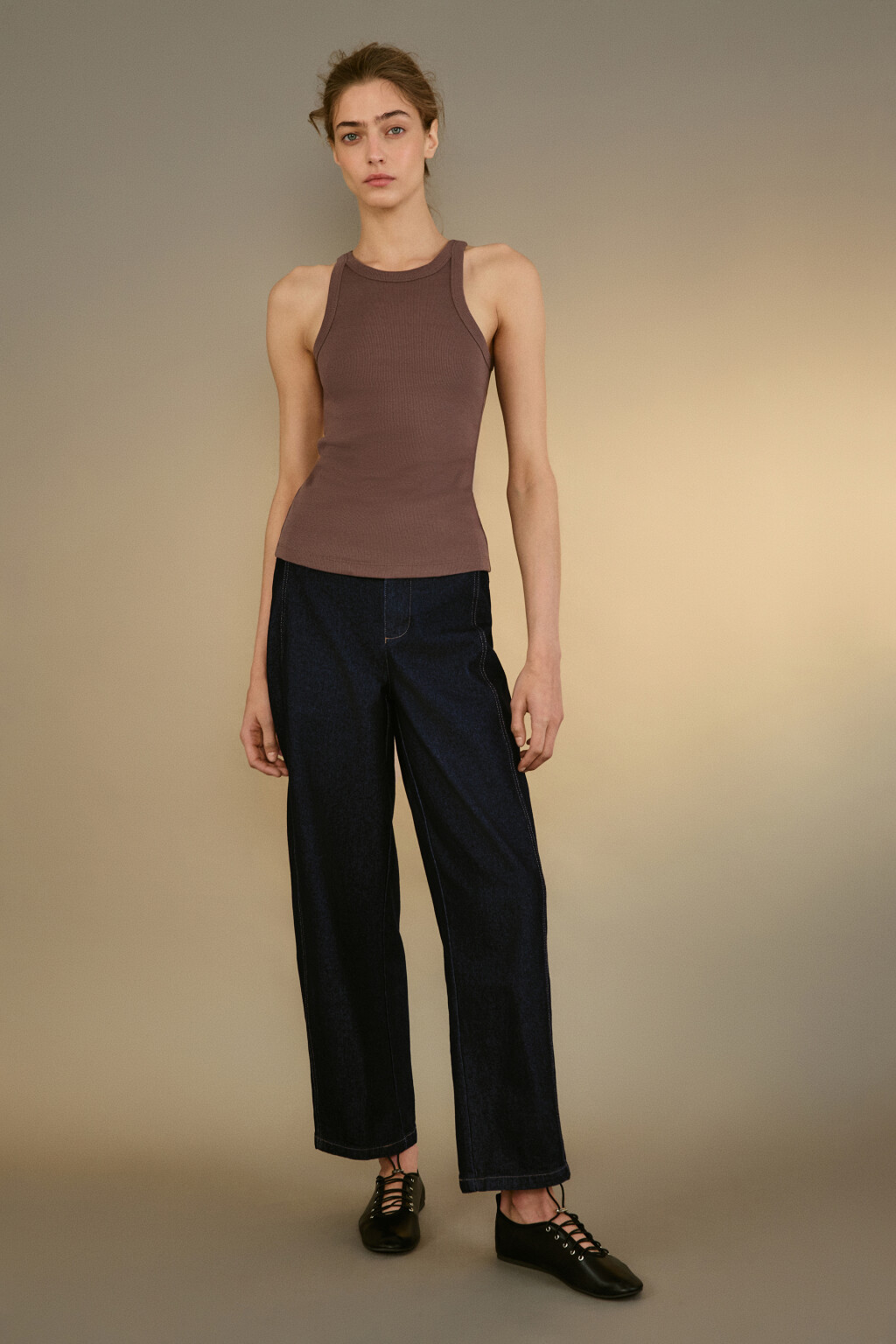 Майка TANKTOP облегающая в рубчик - цвет коричневый - 4