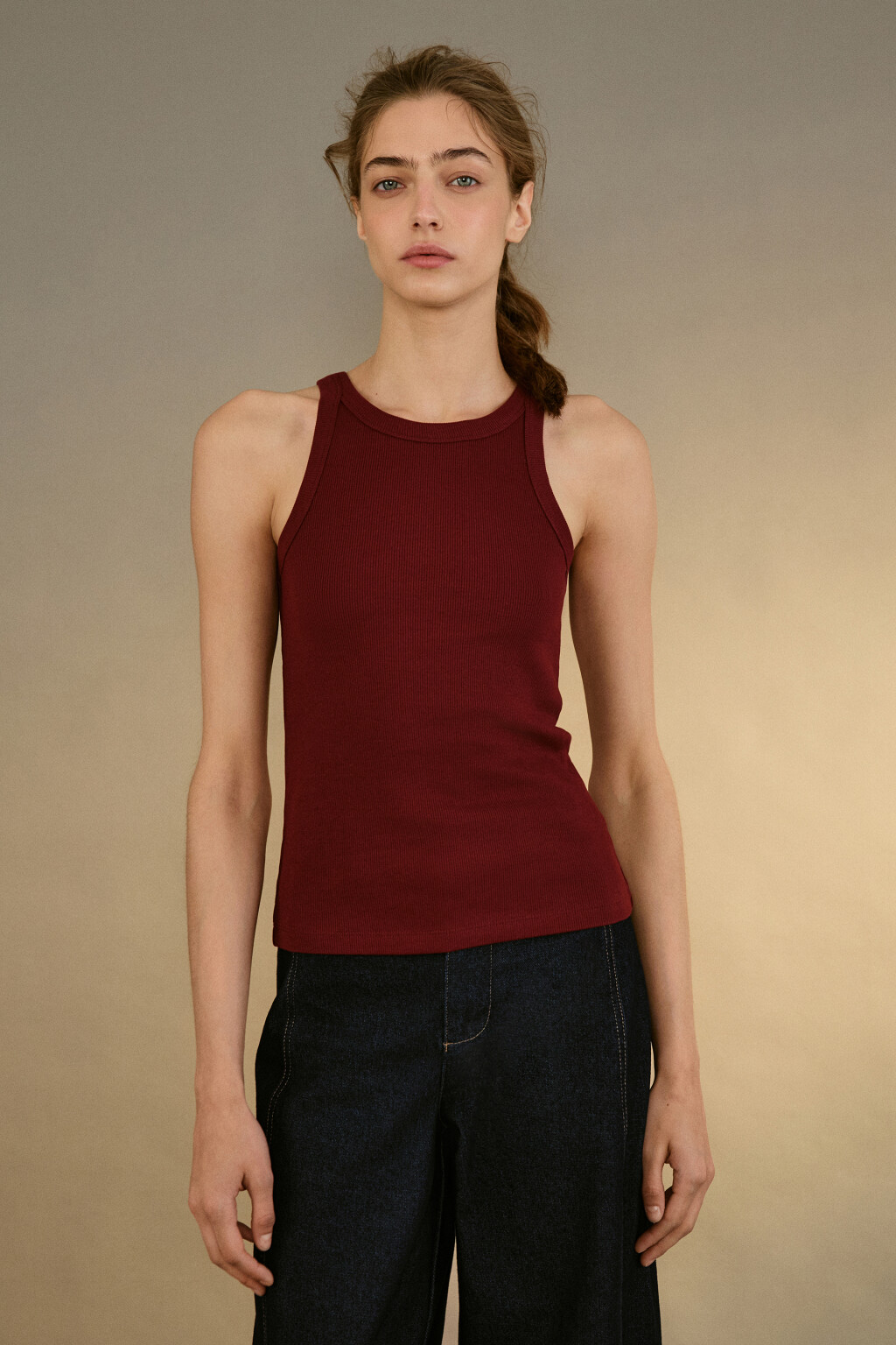 Майка TANKTOP облегающая в рубчик - цвет бордовый - 2