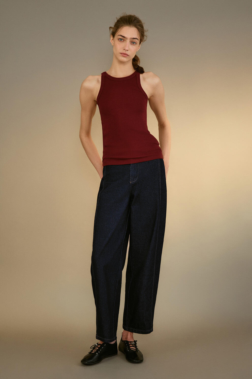 Майка TANKTOP облегающая в рубчик - цвет бордовый - 4