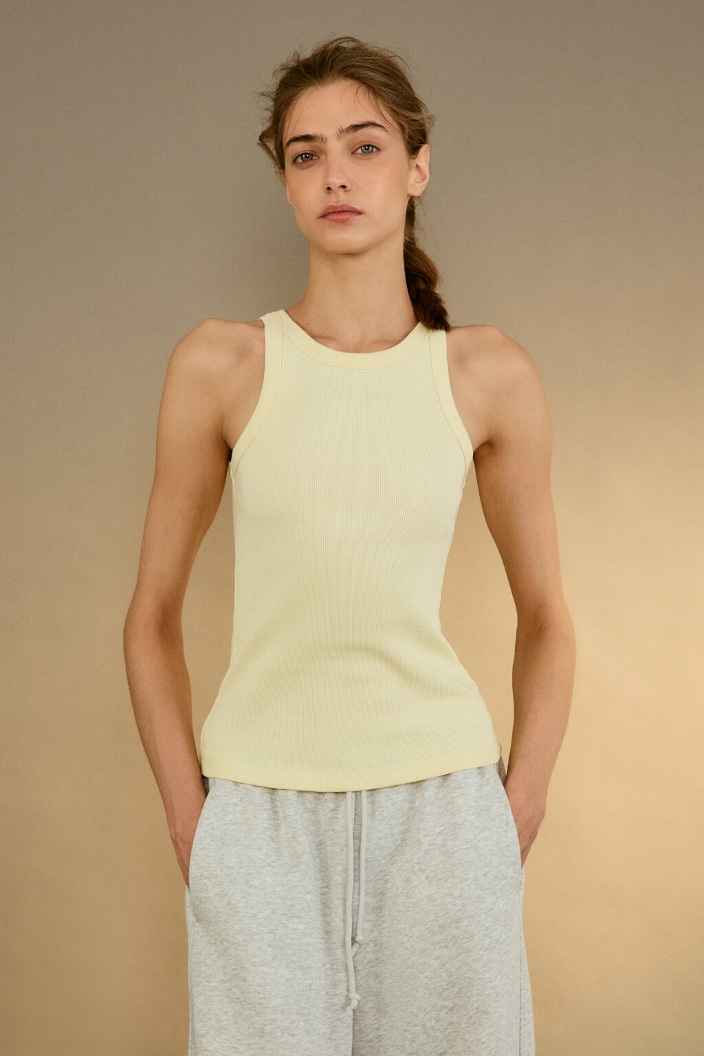 Майка TANKTOP облегающая в рубчик - цвет желтый - 2
