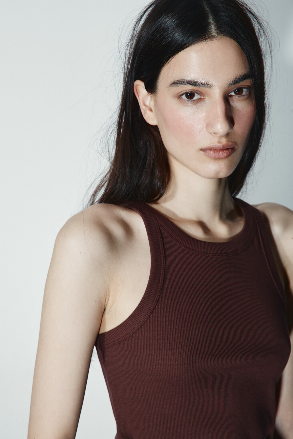 Майка базовая облегающая в рубчик - цвет коричневый - 5