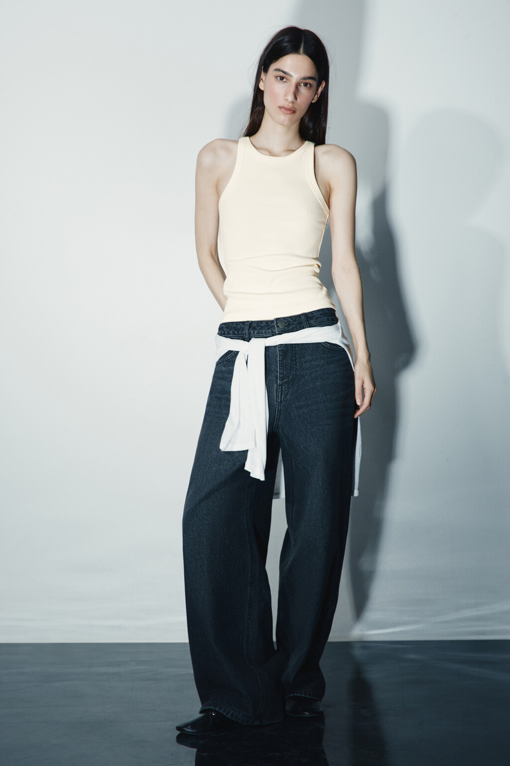 Майка базовая облегающая в рубчик - цвет молочный - 4