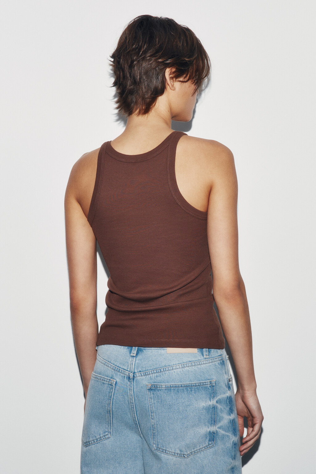 Майка базовая облегающая в рубчик - цвет коричневый - 3