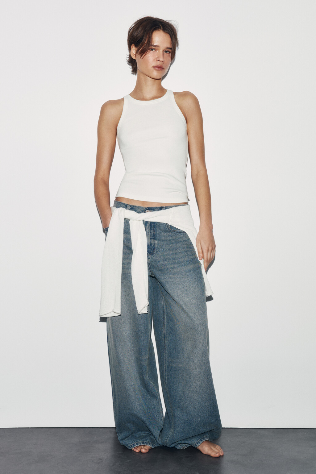 Майка базовая облегающая в рубчик - цвет молочный - 4