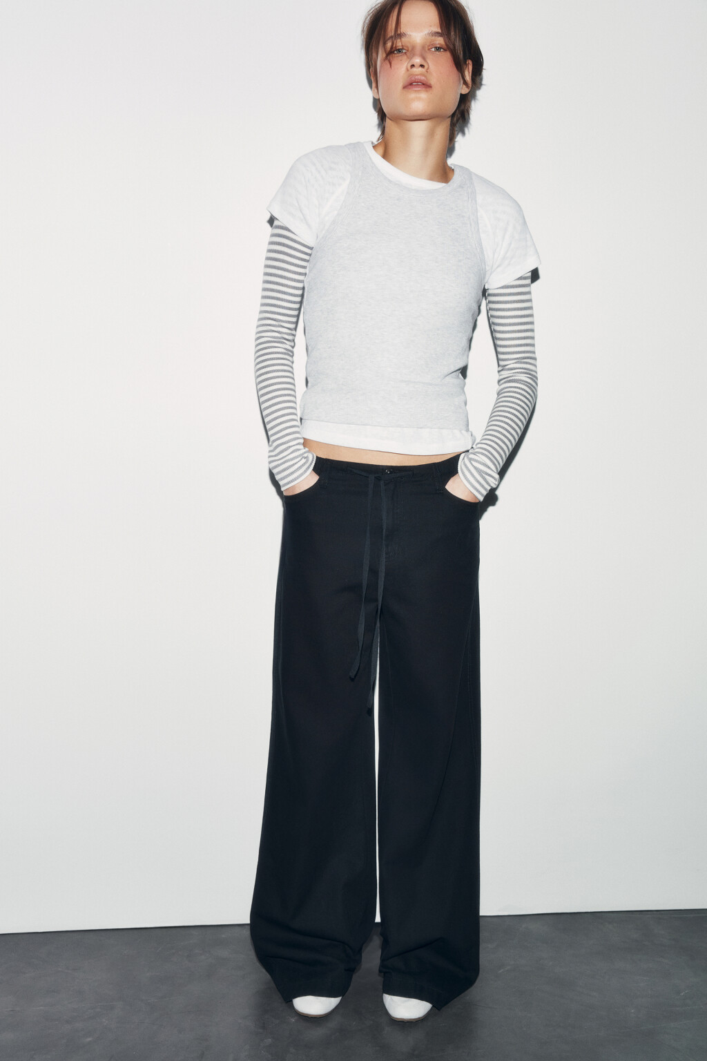 Майка базовая облегающая в рубчик - цвет серый - 2