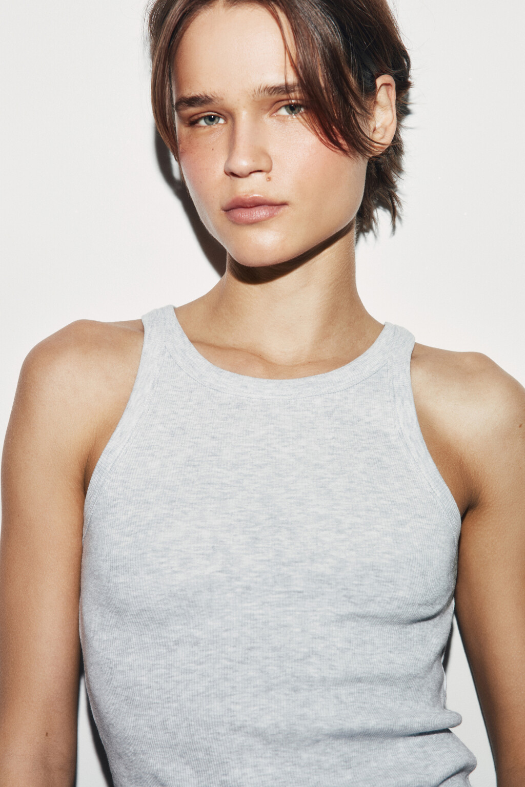 Майка базовая облегающая в рубчик - цвет серый - 6