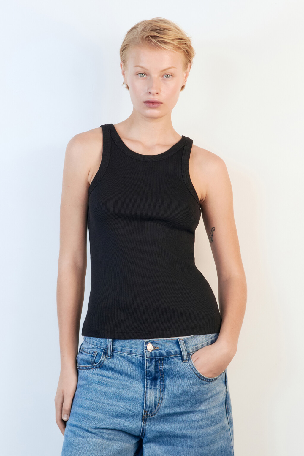 Майка-топ TANKTOP облегающая в рубчик - цвет черный - 2