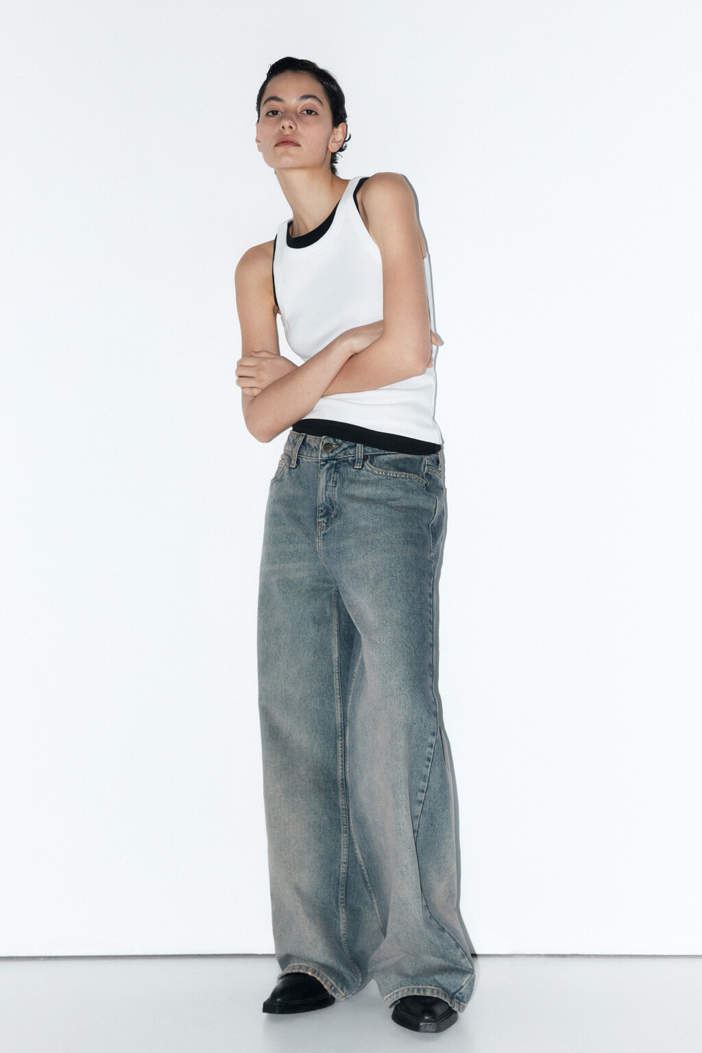 Майка-топ TANKTOP облегающая в рубчик - цвет белый - 2