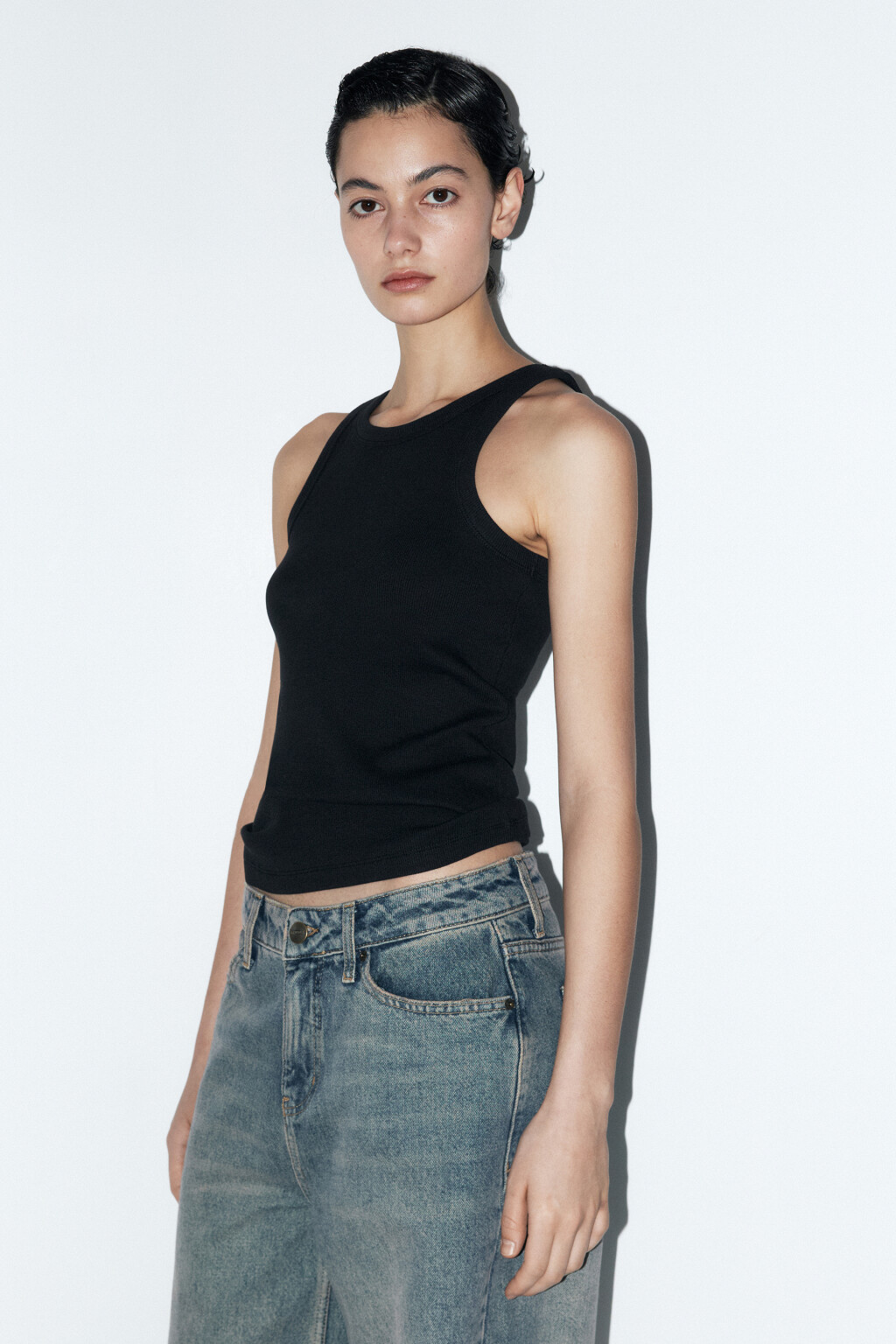 Майка-топ TANKTOP облегающая в рубчик - цвет черный - 3