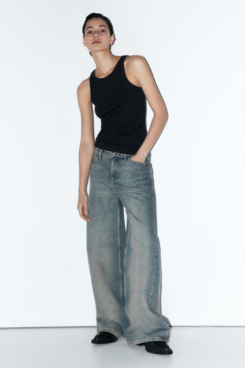 Майка-топ TANKTOP облегающая в рубчик - цвет черный - 1