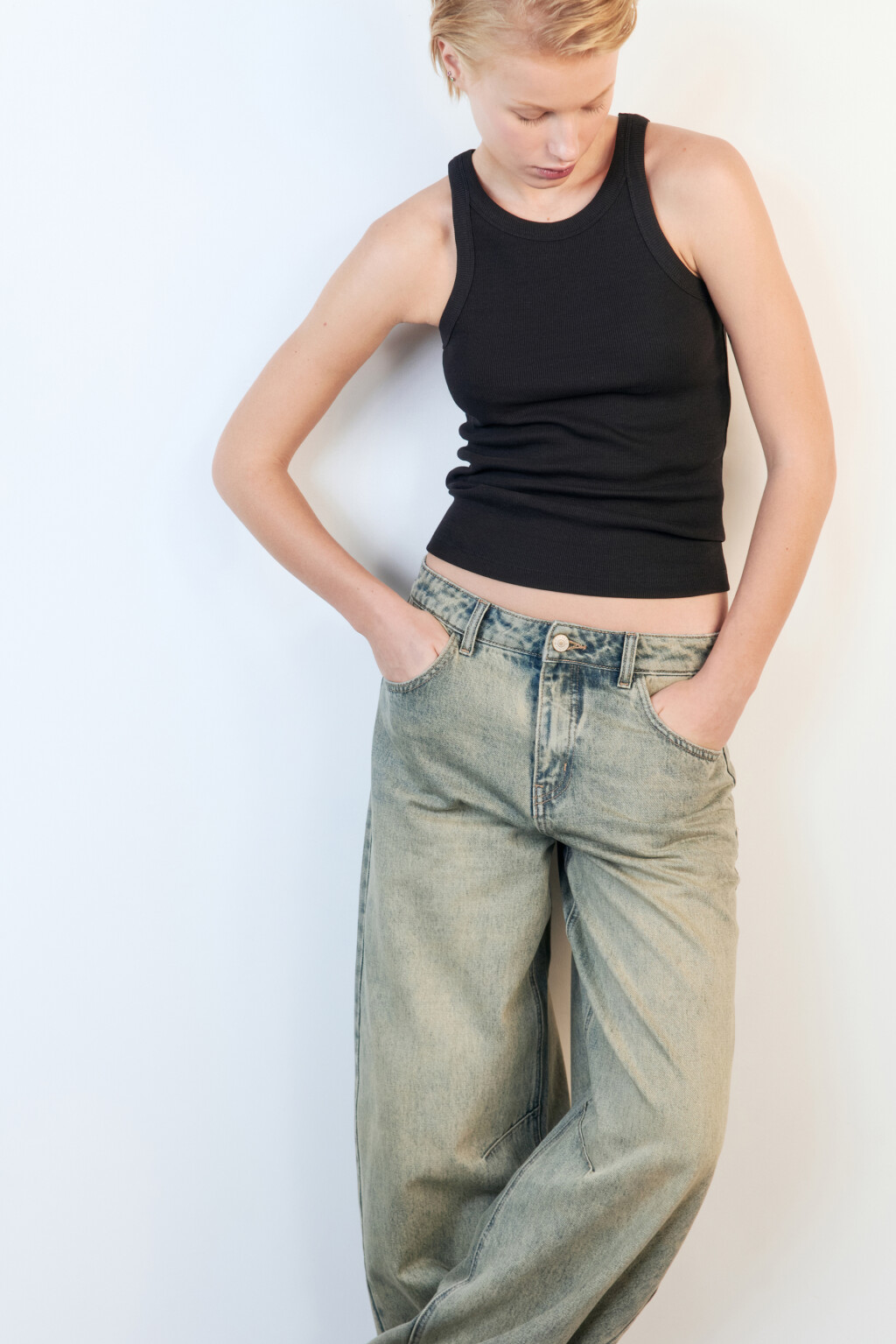 Майка-топ TANKTOP облегающая в рубчик - цвет черный - 1