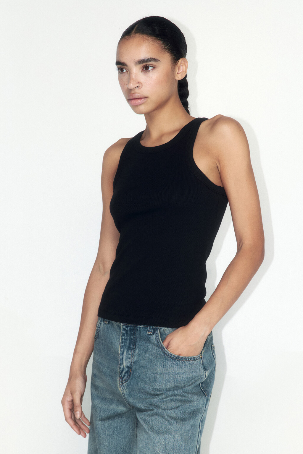 Майка TANKTOP базовая облегающая в рубчик - цвет черный - 3