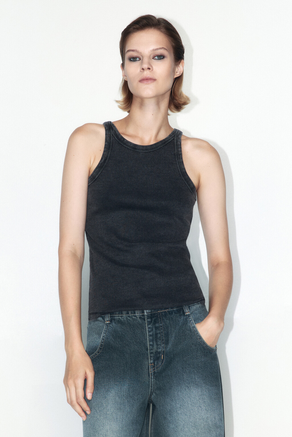 Майка TANKTOP облегающая с вареным эффектом - цвет серый - 2